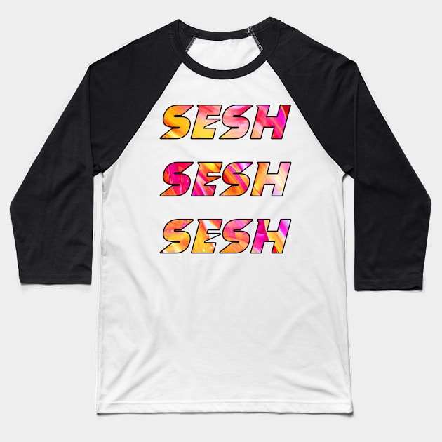 Sesh sesh sesh colour bomb red and yellow rave festival design Baseball T-Shirt by Captain-Jackson